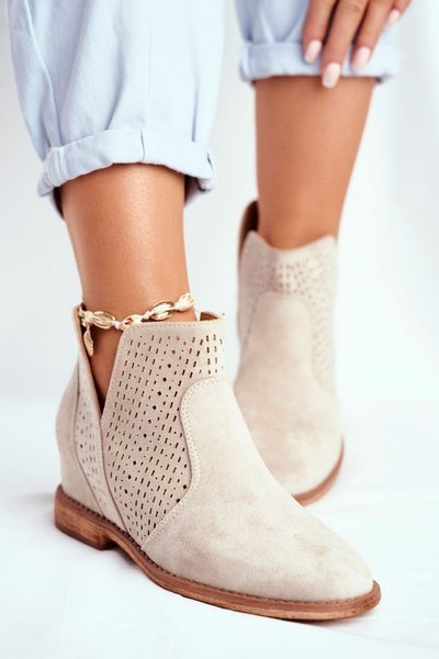 Bottes Ajourées En Daim À Talon Plat Pour Femme Nuances Cappuccino