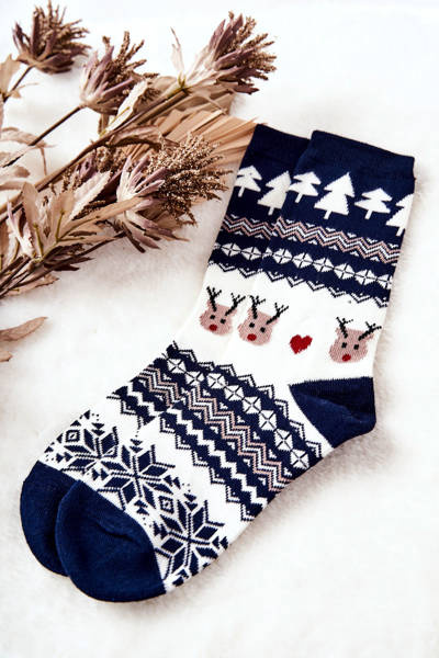 Socken Weihnachten Muster Blau und Weiß