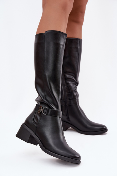 Ocieplane Bottes Femmes À Talon Avec Sangle Sergio Leone KZ25826 Noir