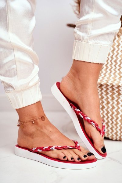 Tongs Femme Sangle Tressée Rouge Peggie