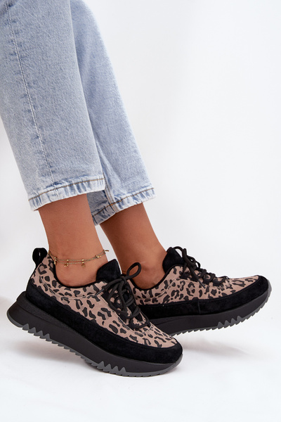 Wildledergefütterte Damensneaker auf Platform Vinceza 66836 Leopardmuster Schwarz