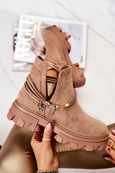 Wildleder-Arbeitsstiefel mit Riemen Beige Moriah