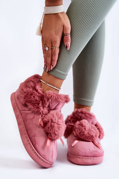 Moteriškos kailinės šlepetės su pompom Pink Noemi