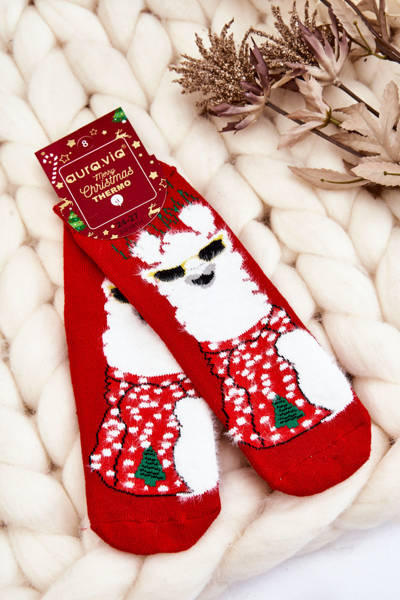 Children's Christmas Cotton Thermoactive Socks Alpaca Red