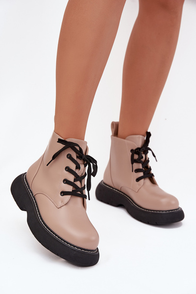 Bottes pour femmes isolantes à plateforme à lacets beige foncé Harmine