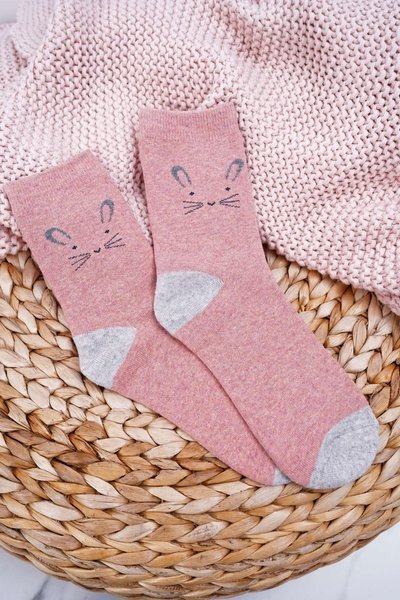 Chaussettes chaudes pour femmes rose foncé avec lapin