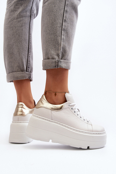 Chaussures de sport à plateforme en cuir pour femmes M01/1 Zazoo Beige clair