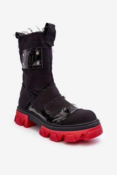 Anyag női csizma fekete Elinare cipzárral