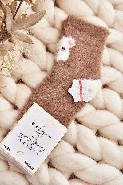 Chaussettes en fourrure pour enfants marron avec ours