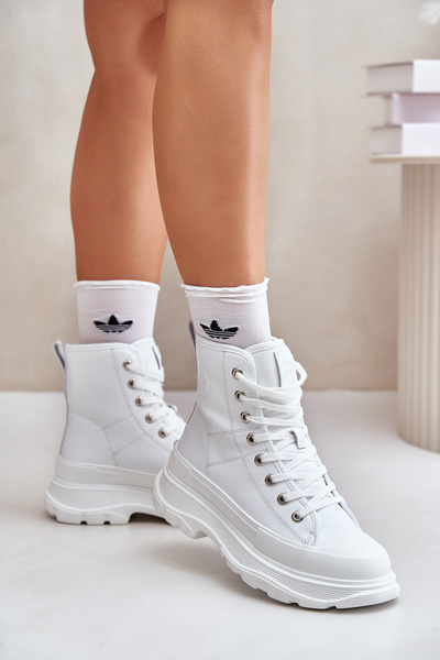 Leder Gefütterte Sneaker Auf Massiver Plattform Big Star OO274A598 Weiß