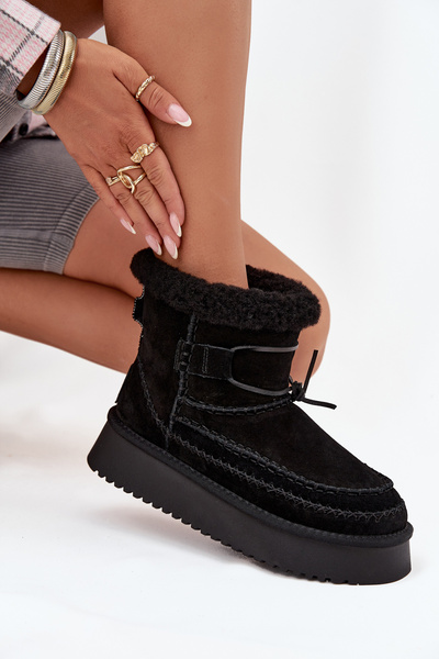 Cizme de iarnă din piele suedes pentru femei cu cusături decorative Big Star SS274372 Negru