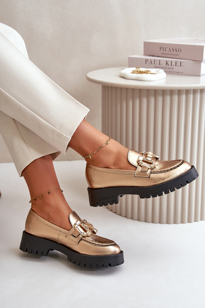 Mocassins Femme En Cuir Avec Décoration CheBello 4369 Beige
