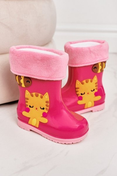 Children's Insulated Rain Boots With A Kitten Pink