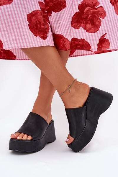 Eko Leder Damen Sandalen Auf Plattform Und Keil Schwarz Kisoffi