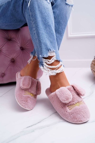 Chaussons Femme Avec Fourrure et Oreilles Rose Foncé Semmi
