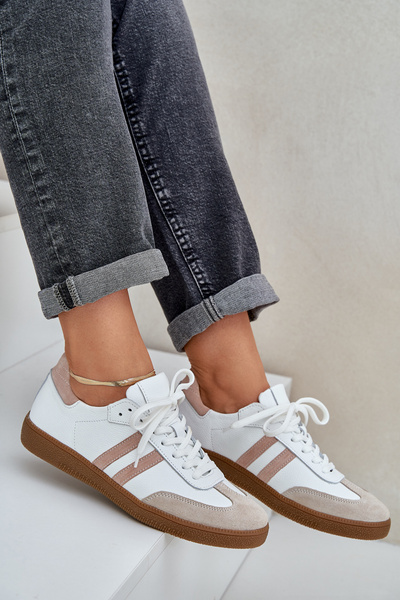 Zazoo N1068 Bőr Alacsony Sneakers Nőknek Bézs