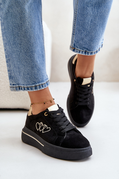 Sneakers Femeie Pe Platformă Cu Inimi Negre Avirorae