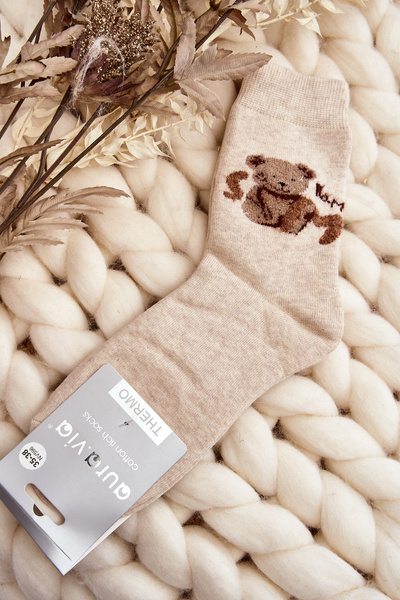 Chaussettes Chaudes En Coton Avec Ours Beige