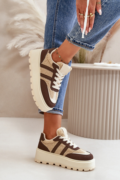 Warm Women's Platform Sneakers with Fur Brown Daivlene