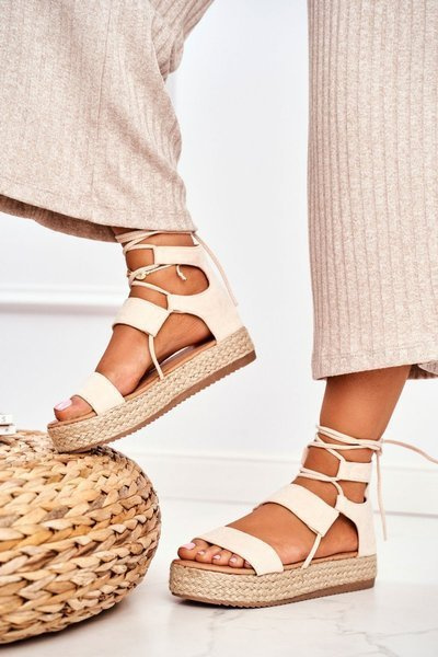 Espadrilles Femme Plateforme Nouées Beige Fuerta