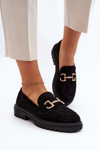 Mocassins Femme Noirs à Découpes et Embellissement Talesse