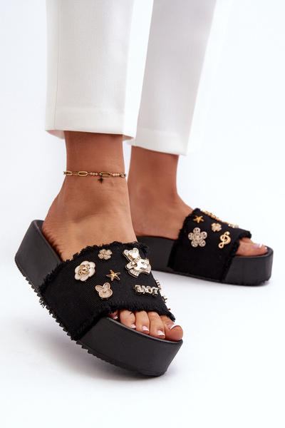 Sandales Plateforme Femme avec Boucles Noir