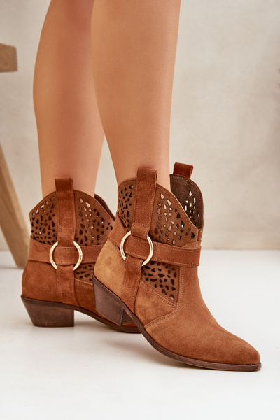 Bottines en daim style cowboy perforées sur talon 2994 Camel