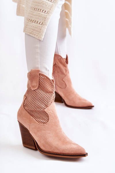 Női velúr áttört csizma Cowboy Pink Eleonore