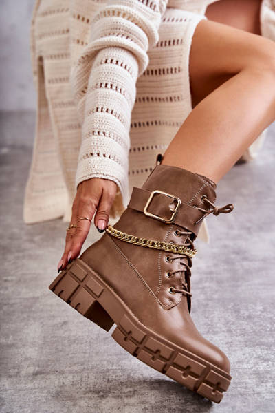 Fashionable Workers Boots With Chain Brown Solesso