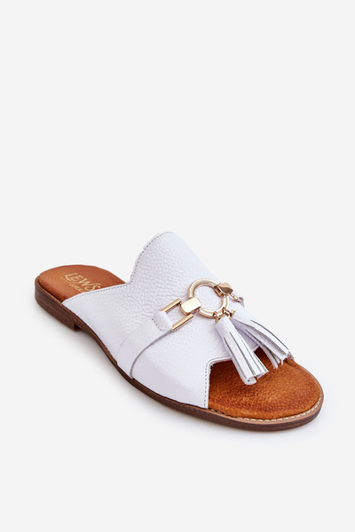 Women's Leather Slippers Lewski Shoes 3226 White