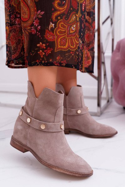 Flache Damenstiefel Laura Messi 1890 Leder Wildleder Beige Darmah