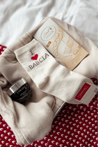 Damensocken Mit Aufdruck I Love Babcia Ecru