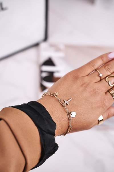 Bracelet Femme Croix Et Etoile Or Bonne Chance