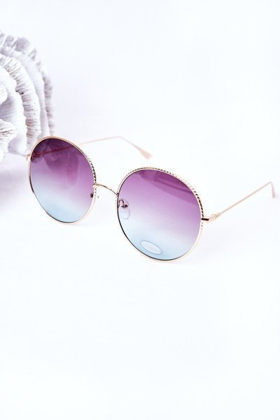 Lunettes de soleil rondes dorées avec verres dégradés rose-bleu