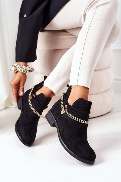 Bottines En Daim Avec Chaîne Noir Elvira