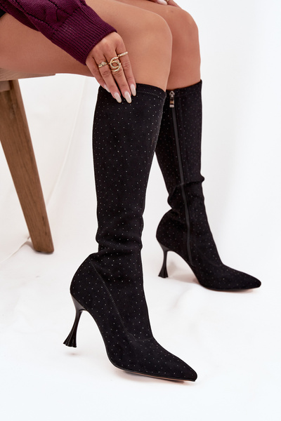 Bottes pour femmes à talon aiguille avec décoration D&A JC52-883 Noir