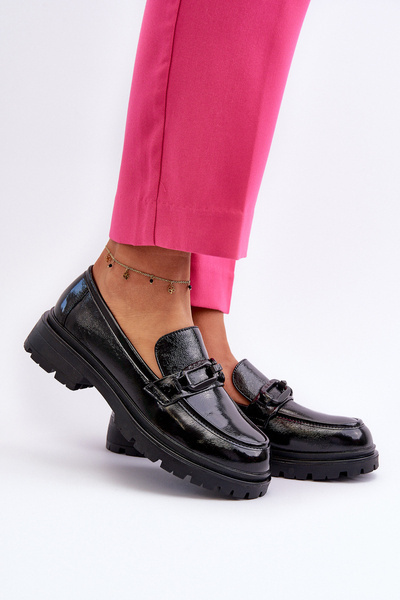 Mocassins Femme En Cuir Verni Noir Imbleria
