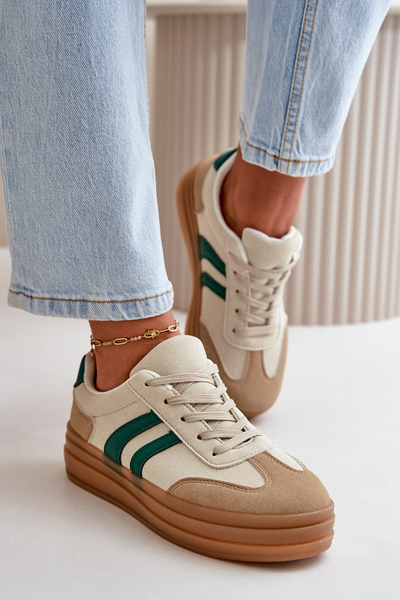 Baskets à plateforme beige-vert pour femmes Nesonice