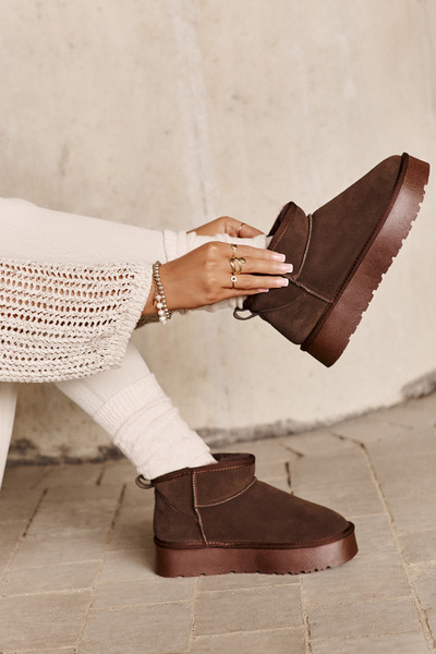 Fashionable Suede Low Snow Boots Brown Nucca