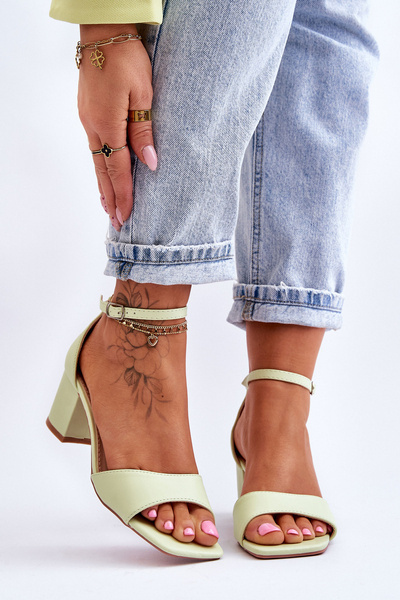 Sandales En Cuir À Talons Bas Vert Clair Whitney
