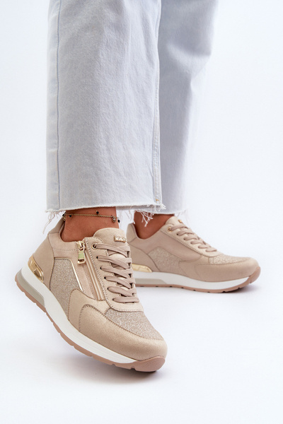 Damen-Sneaker mit Pailletten und Reißverschluss INBLU IN000365 Beige