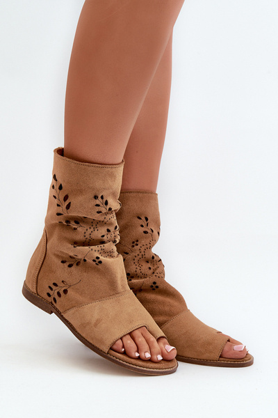 Zazoo 3437 Sandales Femme en Daim avec Tige Zippée Camel