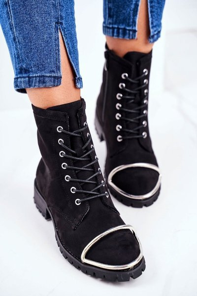 Bottes pour femmes Lu Boo Travailleurs en daim noir avec structure en acier Jacksy
