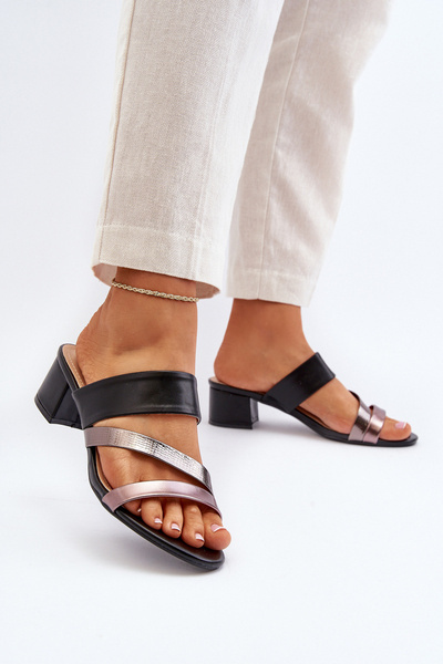 Sandales noires à talons bas pour femmes Rosila