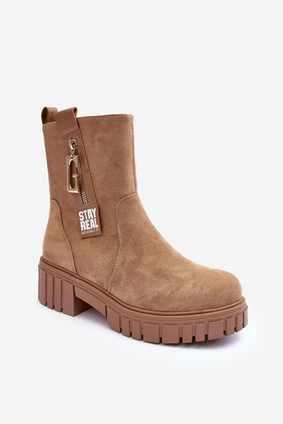 Damen Zamschuhe Mit Flachem Absatz In Beige Lunai