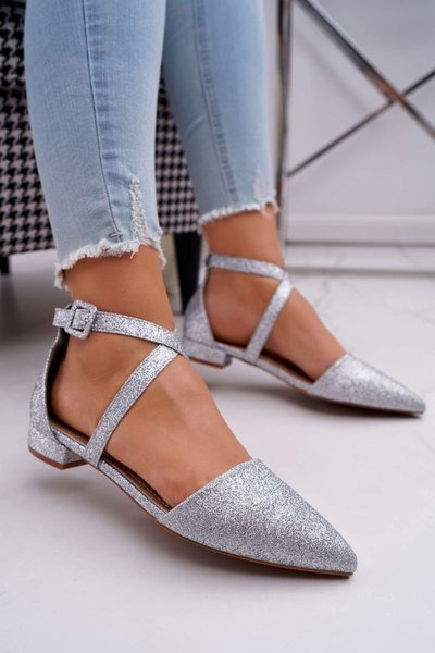 Damen Strass Spitze Ballerinas Silber Vontare