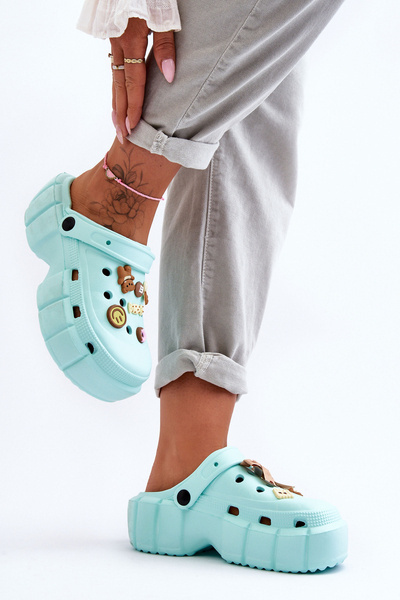 Női habszivacs papucs Crocs díszekkel, zöld Marlett