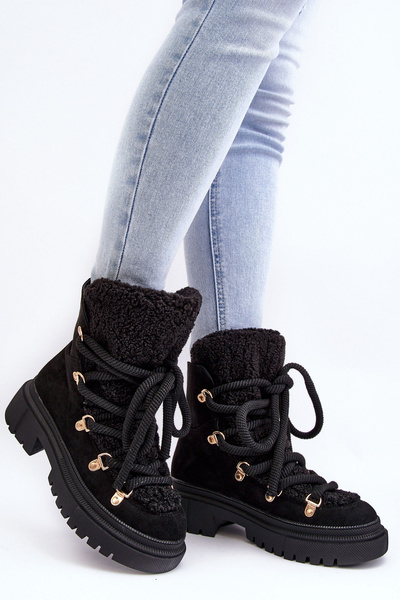 Bottes de neige Trappers pour femmes à laçage noir Shala