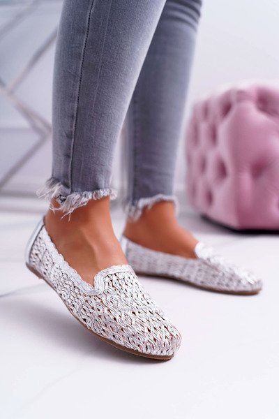 Lu Boo Ballerinas împletit pentru femei Silver 4ever