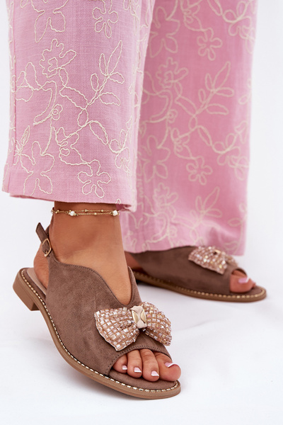 Damen Sandalen Mit Schleife Auf Flachem Absatz Beige S.Barski KV51-014
